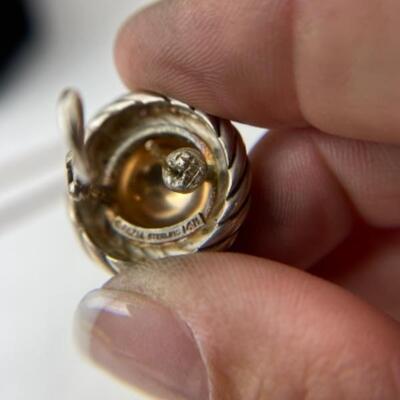 K743 Sterling 18k, 14k Ann King Basketweave Heart Pendant and Earrings 