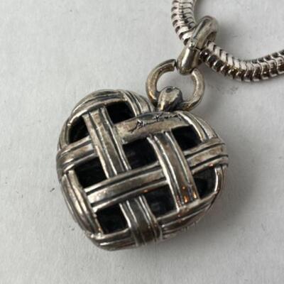 K743 Sterling 18k, 14k Ann King Basketweave Heart Pendant and Earrings 