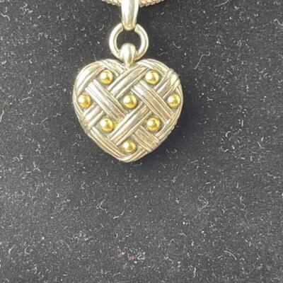 K743 Sterling 18k, 14k Ann King Basketweave Heart Pendant and Earrings 