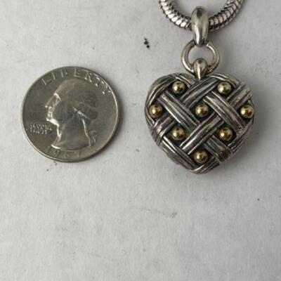 K743 Sterling 18k, 14k Ann King Basketweave Heart Pendant and Earrings 