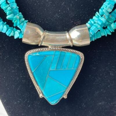 K745 Silver Turquoise Necklace and Earrings Set 