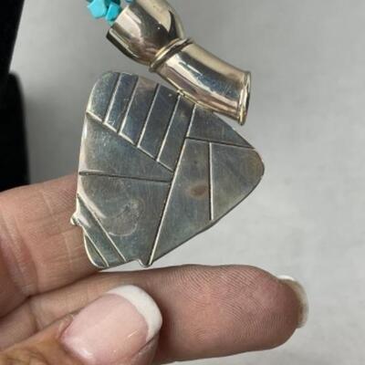 K745 Silver Turquoise Necklace and Earrings Set 