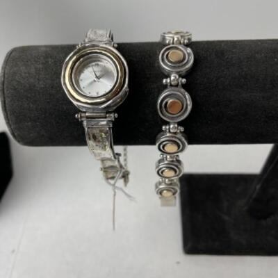 K746 Sterling Silver Goldtone Shablool Watch, Bracelet Set