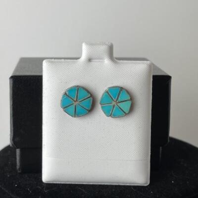 K749 Sterling Silver Turquoise, Coral, Black Onyx Necklace Earring Set 