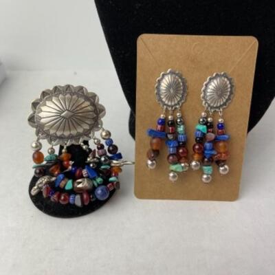 K751 Southwestern Style Pin/ Earring Set 