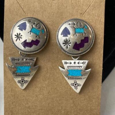 K752 Sterling Carolyn Pollack Inlay Earrings/ Cuff  