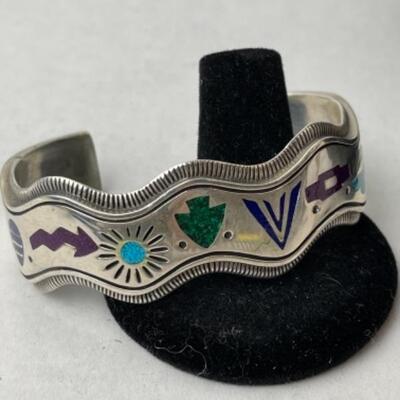 K752 Sterling Carolyn Pollack Inlay Earrings/ Cuff  