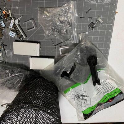 #169 Chain Link Electric Fence Pieces, Nails, Basket & More
