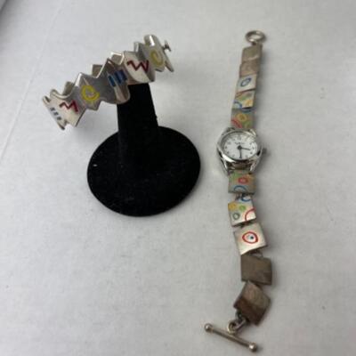 K753 Sterling Multi colored Sterling Bangle and Watch 