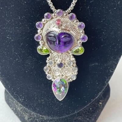 K692 Sterling TABU Earring & Sajen Goddess Face Pin Pendant 