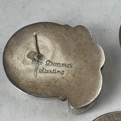 K758 Silver White Stone & Sterling Carved Pierced Earring Set 