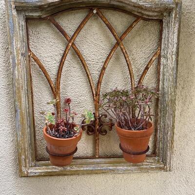 Rustic Patio Garden Wall Art with 2 potted succulents 