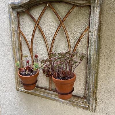 Rustic Patio Garden Wall Art with 2 potted succulents 