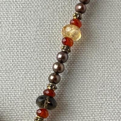 K759 New Gold Vermeil Jasper, Pearl 22â€ Necklace w/ 925 Earrings 