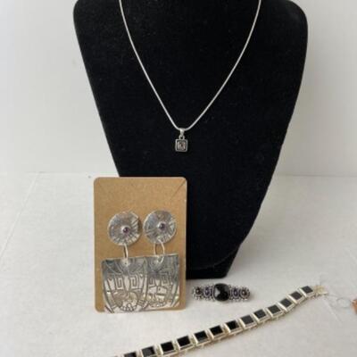 K761 Sterling 4pc Necklace, Weiss Bracelet, Earring, Pin Set 