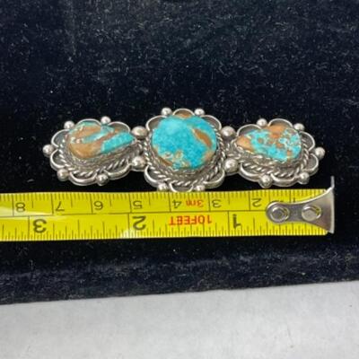 K762 National Pilot Mountain Turquoise 3 Stone Sterling Pin