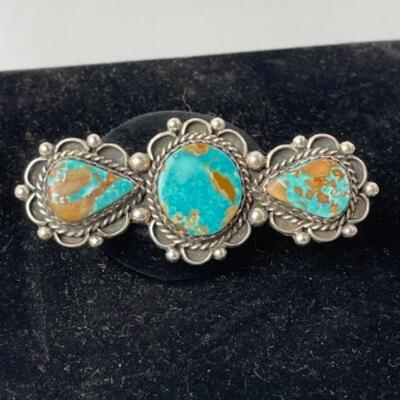 K762 National Pilot Mountain Turquoise 3 Stone Sterling Pin