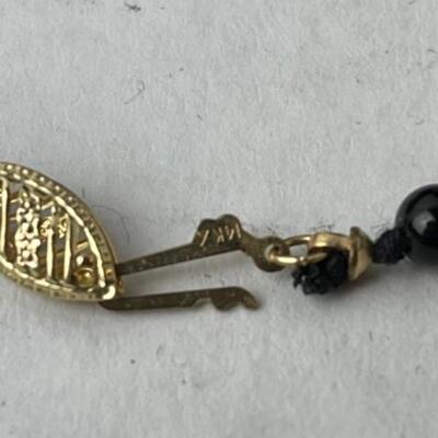 K763 Sterling 14k Black Onyx Pearl Earrings and Necklace Set 