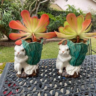 Pair of adorable rabbit planters with succulents 