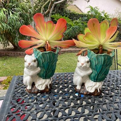 Pair of adorable rabbit planters with succulents 