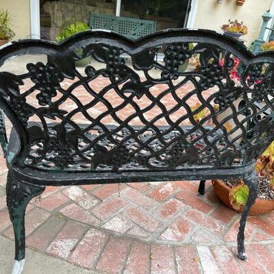 Vintage cast iron bench, two seater grape design