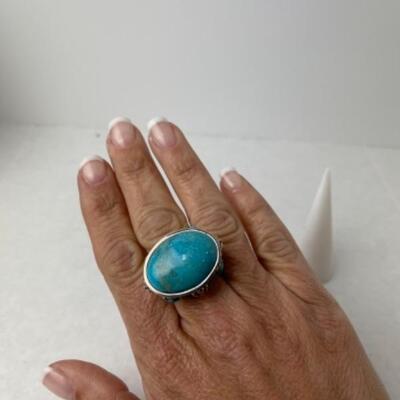 K764 Sterling Silver Turquoise Accent Ring by Barse 