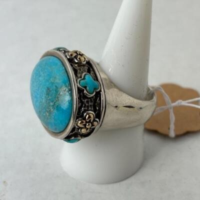 K764 Sterling Silver Turquoise Accent Ring by Barse 