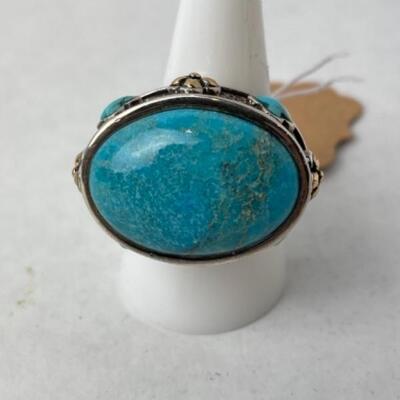 K764 Sterling Silver Turquoise Accent Ring by Barse 