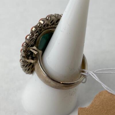 K765 Sterling Turquoise and Coral Ring by Barse