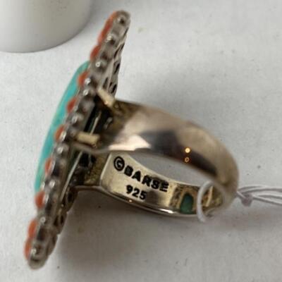 K765 Sterling Turquoise and Coral Ring by Barse