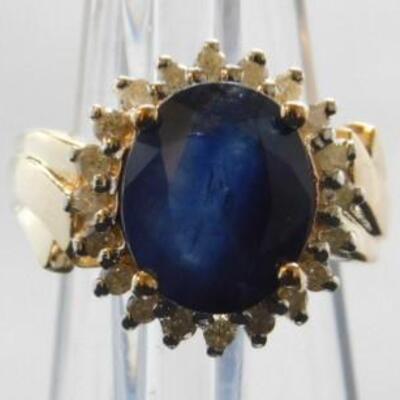 14 KT Gold Lady's Sapphire Ring with Diamonds .40 ctw  5.5 grams