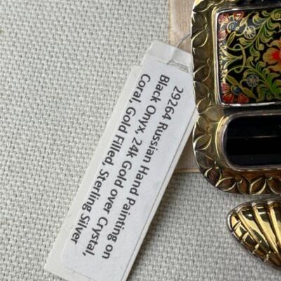 K768 14k Leather Handpainted Sterling Silver Necklace by Amy Kahn Russell 