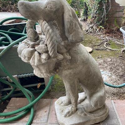 Concrete Dog with Basket Yard Art Statue