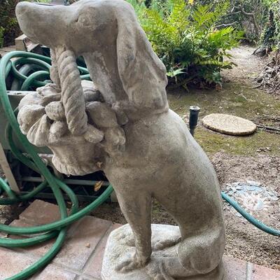 Concrete Dog with Basket Yard Art Statue