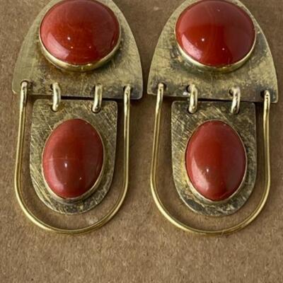 K770 Sterling 3 Strand Coral Necklace with Carnelian Earrings 