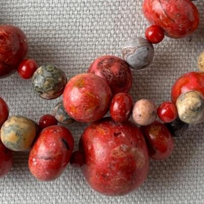 K770 Sterling 3 Strand Coral Necklace with Carnelian Earrings 