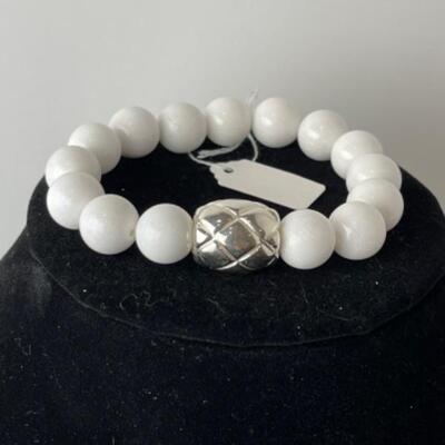 K771 Sterling White Glass Beaded Necklace Bracelet Set 