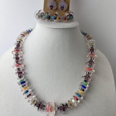 K772 Artisan made Glass Beaded Necklace, Bracelet, Earrings Set