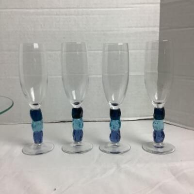 K - 907  Blue Glass Rock Stemware & Pedestal Serving Plate