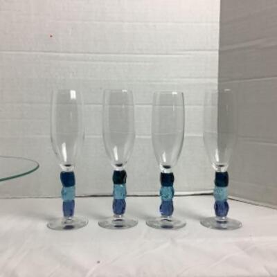 K - 907  Blue Glass Rock Stemware & Pedestal Serving Plate