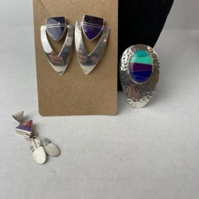 K777 Sterling Zuni Knifewing Segura Earrings, Pin , Pendant 