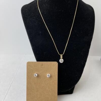 K779 18k & 14k Yellow Gold Necklace CZ Earring Set 