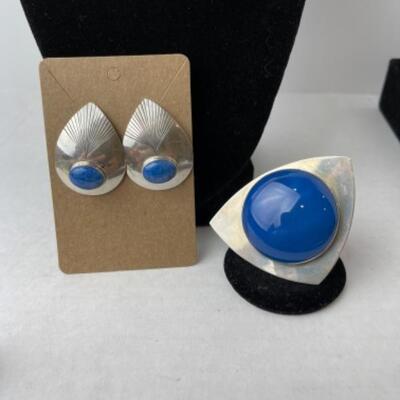 K780 Sterling Blue Chalcedony Agate, Denim Lapis Earrings 