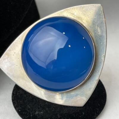 K780 Sterling Blue Chalcedony Agate, Denim Lapis Earrings 