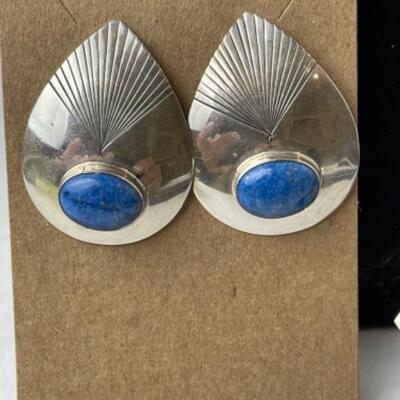 K780 Sterling Blue Chalcedony Agate, Denim Lapis Earrings 