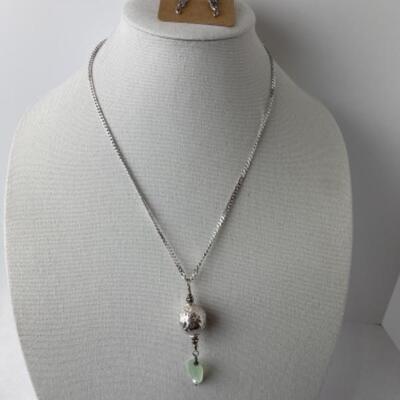 K785 Sterling Seaglass Necklace with Feather Earrings 