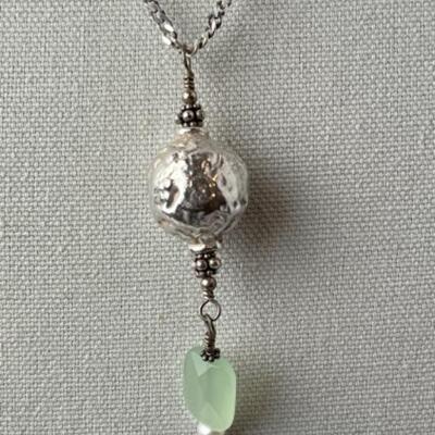 K785 Sterling Seaglass Necklace with Feather Earrings 