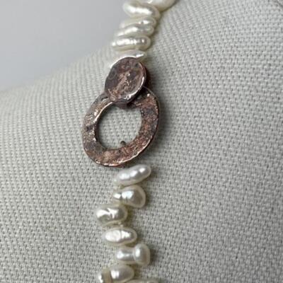 K787 Freshwater Pearl Necklace with Mixed Metal Artisan Earrings 