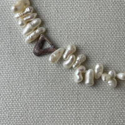 K787 Freshwater Pearl Necklace with Mixed Metal Artisan Earrings 
