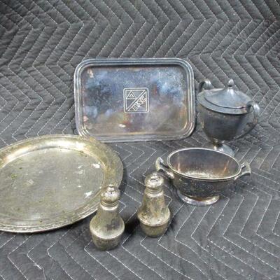 Lot 70 - Silver Plated Serving Items & Sterling Weighted Salt & Pepper Shakers